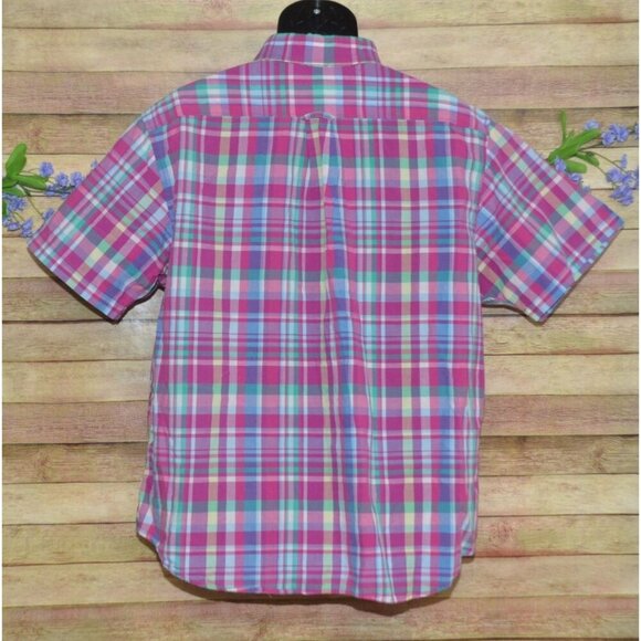Lands' End Mens Button Down Shirt XL Pastel Plaid Short Sleeve Cotton Preppy - Picture 5 of 9